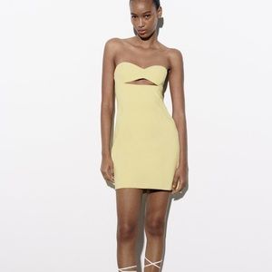 ZARA yellow cutout strapless dress